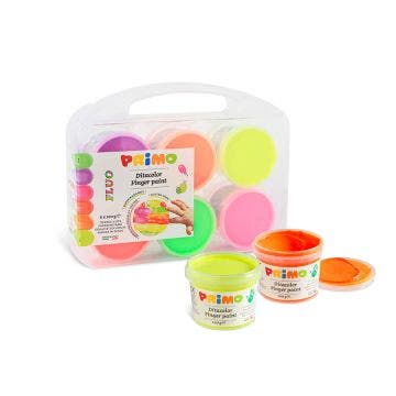 Tempera a dita colori fluo primo - 6 vasetti in valigetta